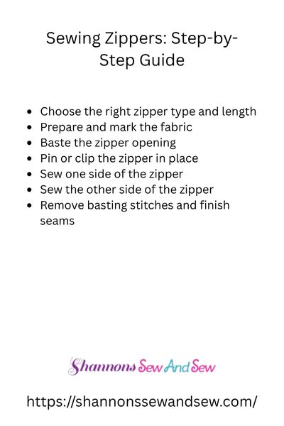 Sewing Zippers Guide List